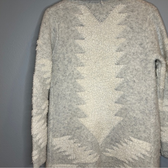 One Grey Day Cardigan Womens XS Gray Cream Geometric Wool Blend Textured Sweater - Picture 4 of 8